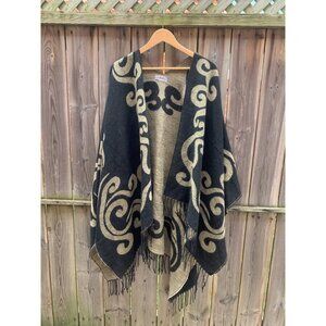 Womens Reversible Swirl Pattern Open Poncho Shawl